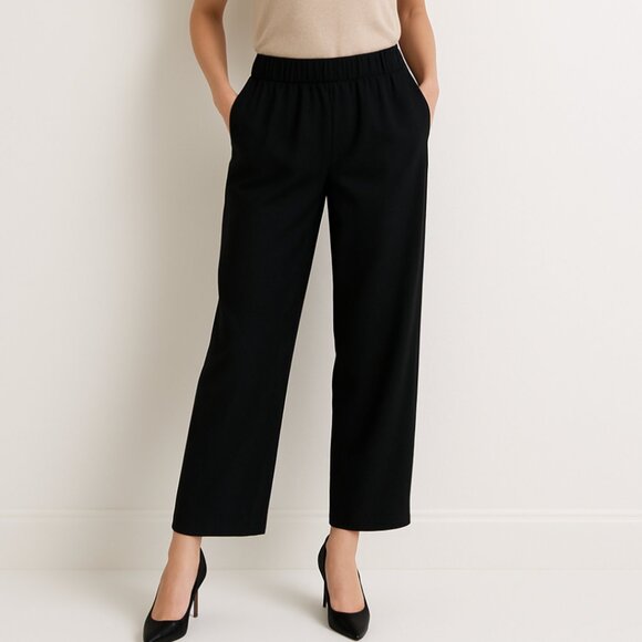 Brunello Cucinelli Black Pants Wide Straight Leg Viscose Linen Pull On Size 12 - Picture 1 of 6
